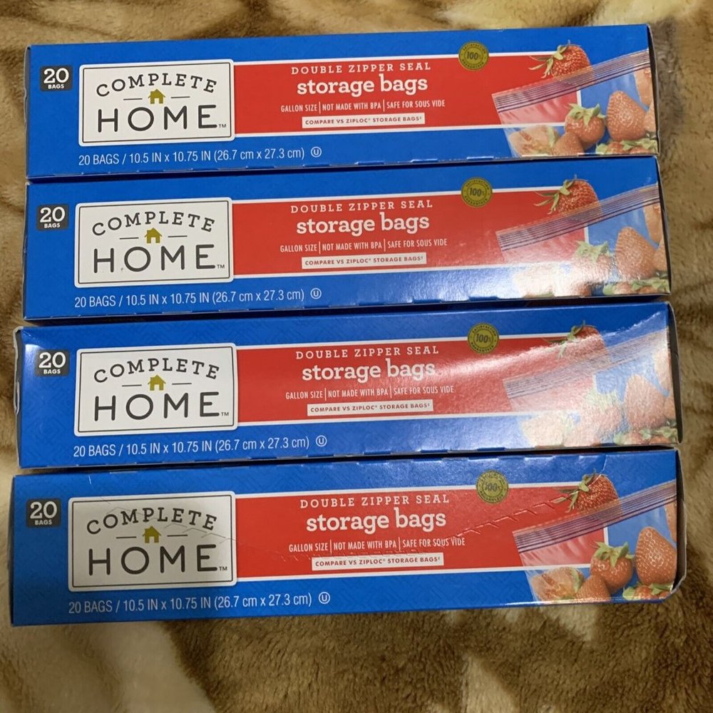 4 X 20 Complete Home Double Zipper Seal Storage Bags Quart Size BPA Free